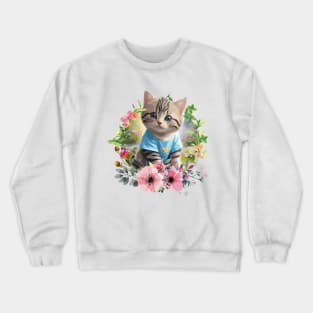 Nature, Cute Little Kitty With Beautiful Nature Crewneck Sweatshirt